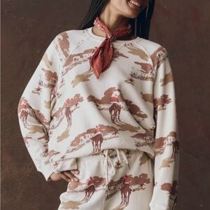 THE GREAT The Slouch Sweatshirt in Riding Horses Print Size 1 Small NWT